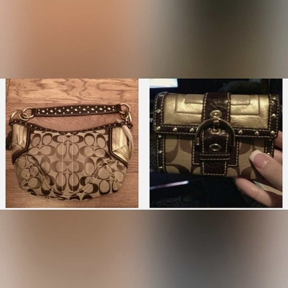 COACH - RARE GOLD FOIL TRIFOLD HOBO WALLET SET VINTAGE